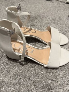 Sugar White Ankle-Strap Block Heel Sandals